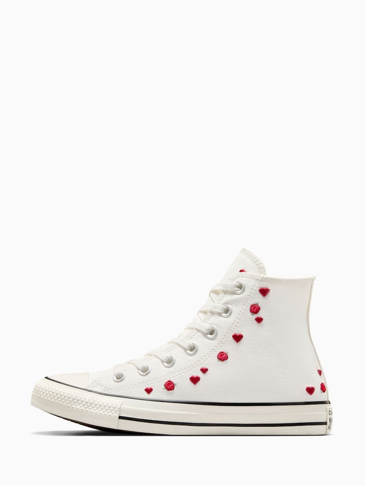 Converse White Chuck Taylor All Star Hearts High Trainers - Image 2 of 11