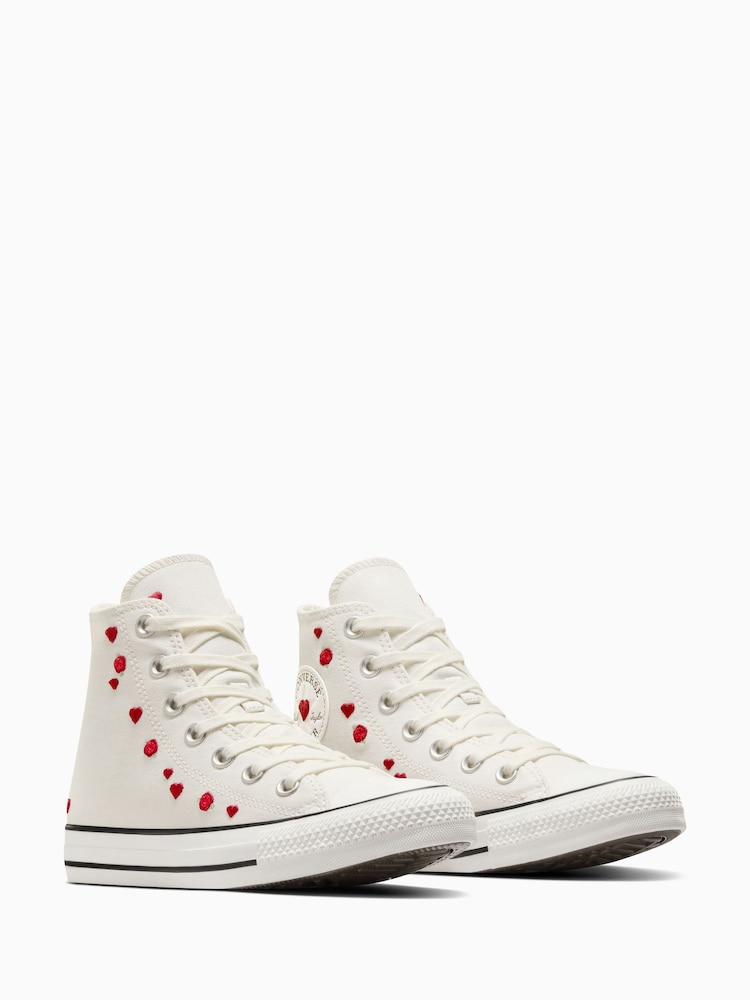 Converse White Chuck Taylor All Star Hearts High Trainers - Image 3 of 11