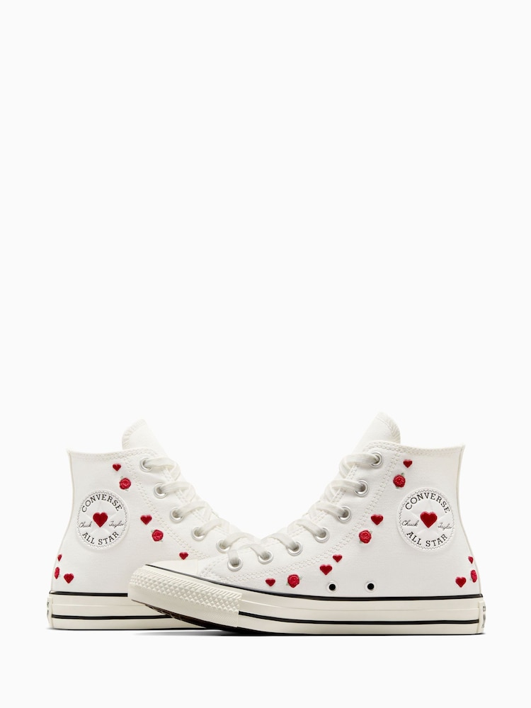 Converse White Chuck Taylor All Star Hearts High Trainers - Image 4 of 11