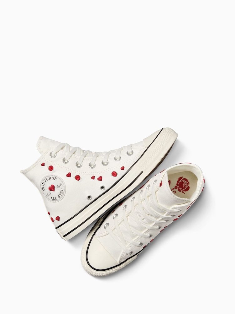 Converse White Chuck Taylor All Star Hearts High Trainers - Image 5 of 11