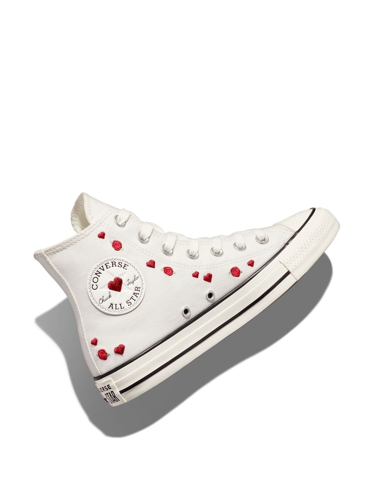 Converse White Chuck Taylor All Star Hearts High Trainers - Image 6 of 11