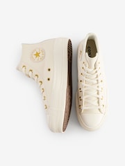 Converse White/Gold Chuck Taylor All Star Lift Mono Leather High Trainers - Image 12 of 13