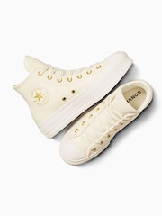 Converse White/Gold Chuck Taylor All Star Lift Mono Leather High Trainers - Image 13 of 13