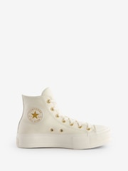 Converse White/Gold Chuck Taylor All Star Lift Mono Leather High Trainers - Image 3 of 13