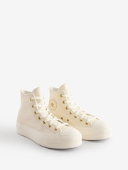 Converse White/Gold Chuck Taylor All Star Lift Mono Leather High Trainers - Image 4 of 13