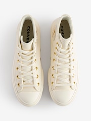 Converse White/Gold Chuck Taylor All Star Lift Mono Leather High Trainers - Image 7 of 13