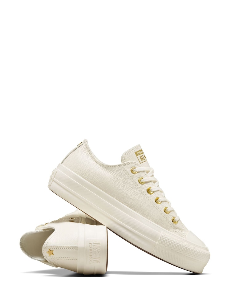 Converse White/Gold Chuck Taylor All Star Lift Mono Leather Low Trainers - Image 10 of 12