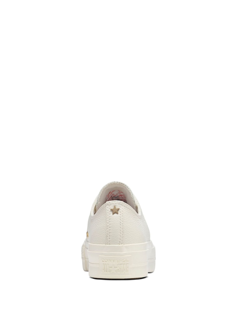 Converse White/Gold Chuck Taylor All Star Lift Mono Leather Low Trainers - Image 11 of 12