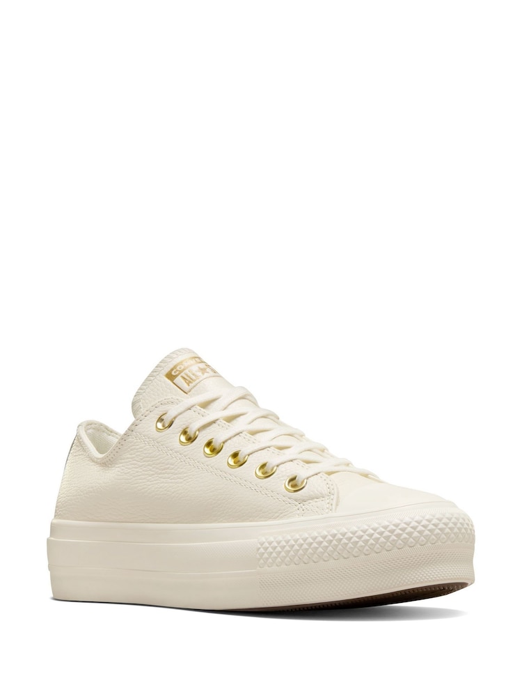Converse White/Gold Chuck Taylor All Star Lift Mono Leather Low Trainers - Image 4 of 12