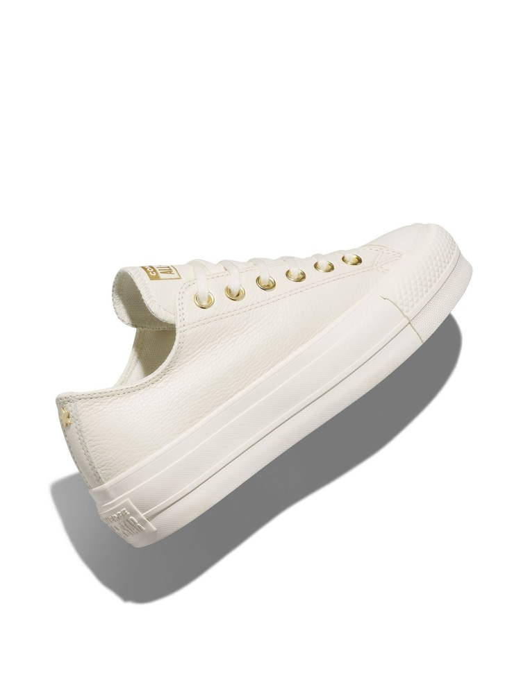 Converse White/Gold Chuck Taylor All Star Lift Mono Leather Low Trainers - Image 5 of 12