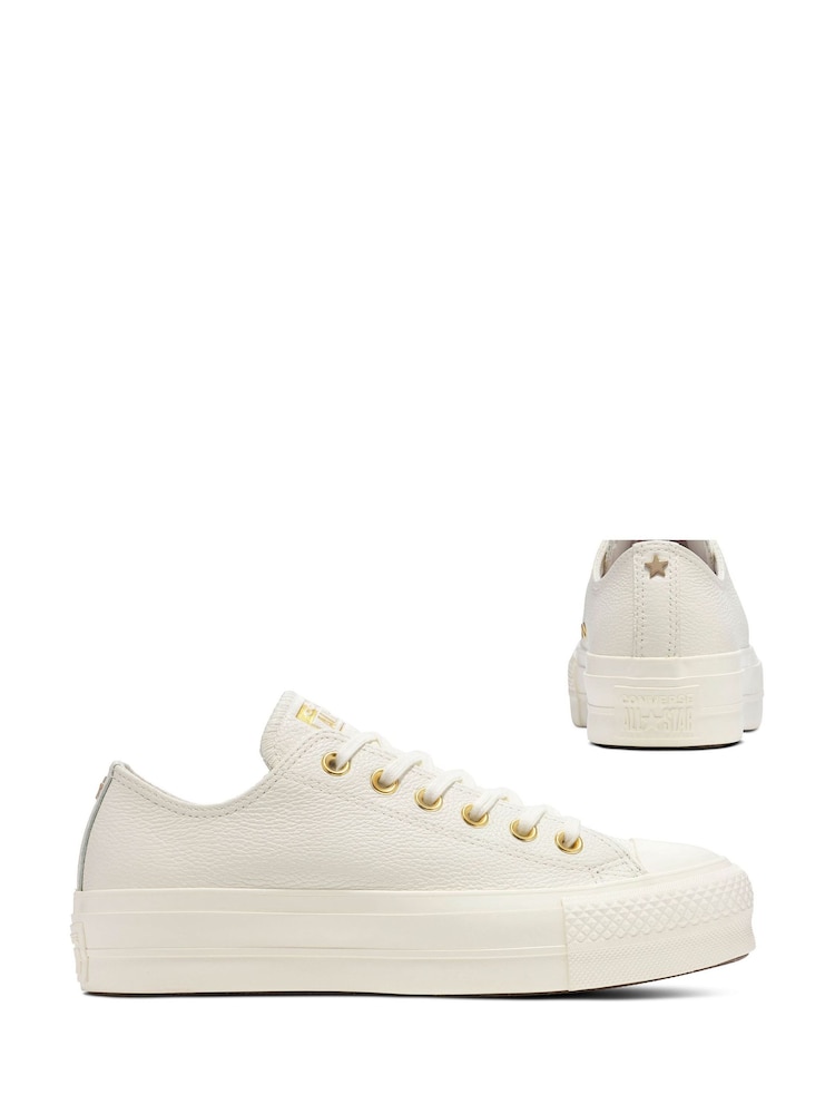 Converse White/Gold Chuck Taylor All Star Lift Mono Leather Low Trainers - Image 6 of 12