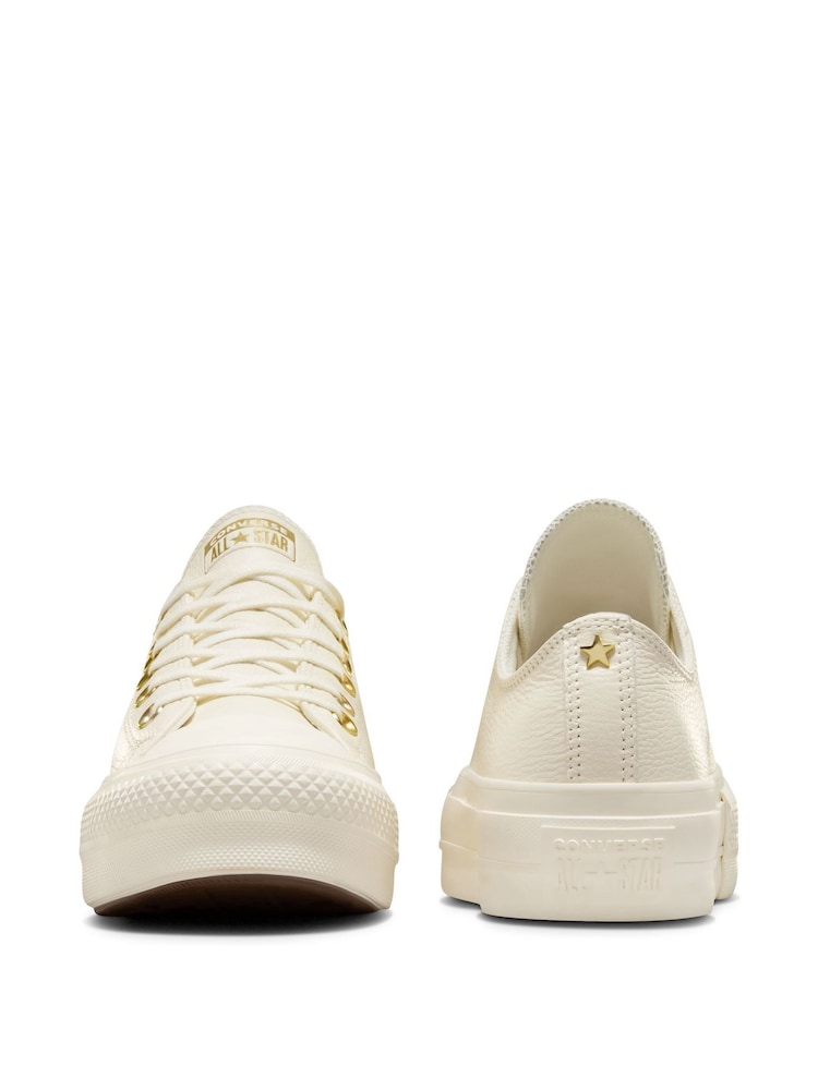Converse White/Gold Chuck Taylor All Star Lift Mono Leather Low Trainers - Image 7 of 12