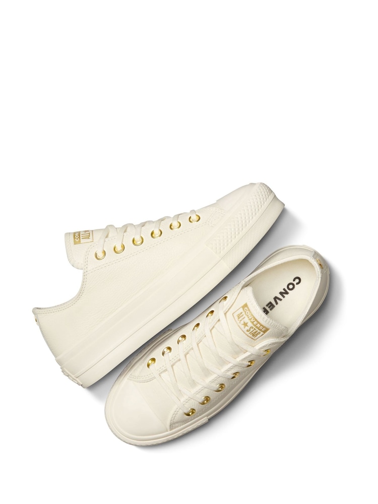 Converse White/Gold Chuck Taylor All Star Lift Mono Leather Low Trainers - Image 9 of 12