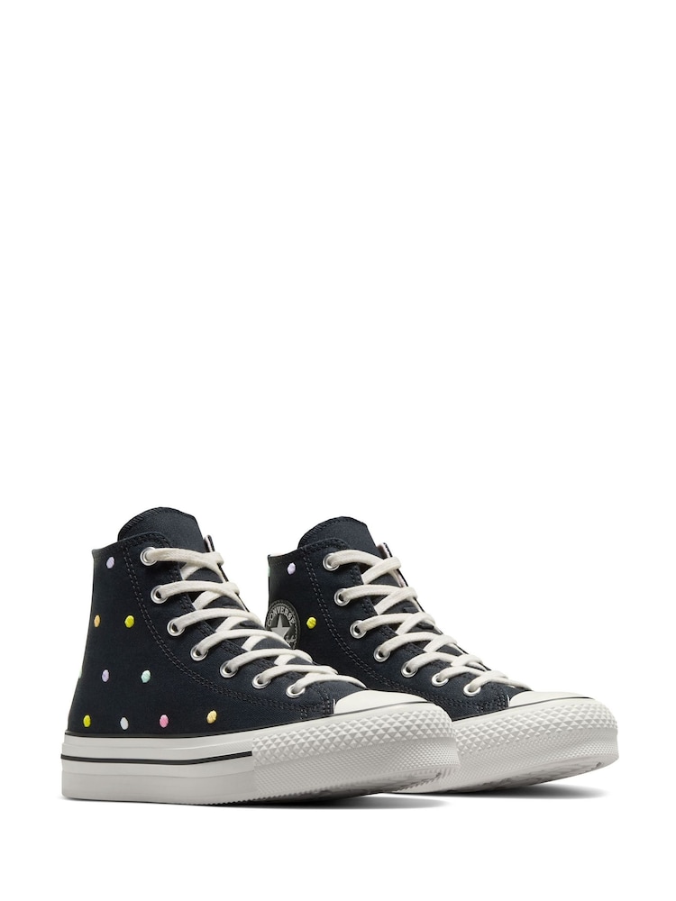 Converse Black Youth Chuck Taylor Embroidered EVA Lift Trainers - Image 3 of 9