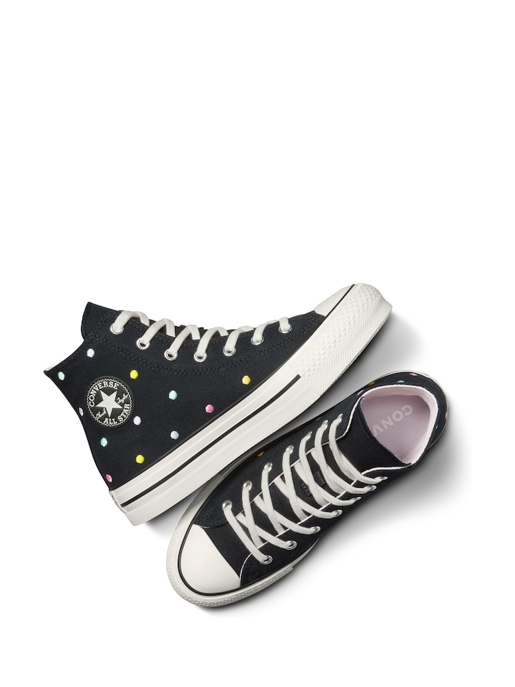 Converse Black Youth Chuck Taylor Embroidered EVA Lift Trainers - Image 4 of 9