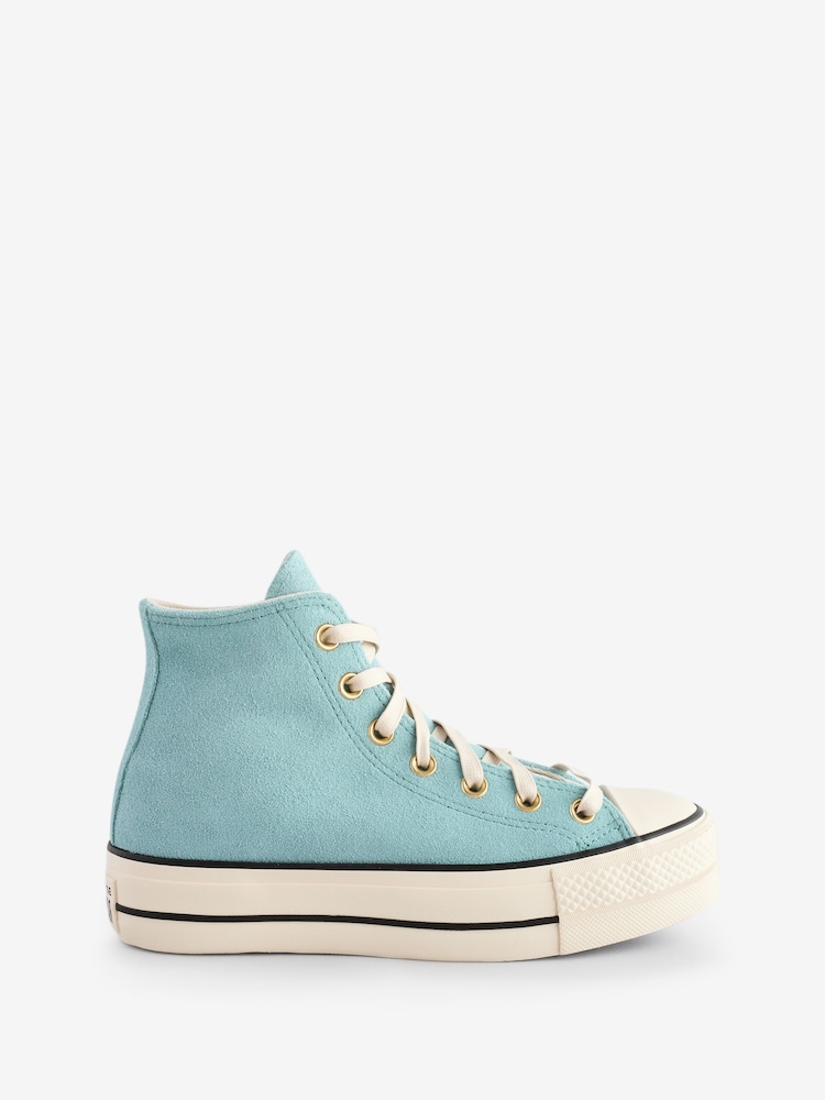 Converse Green Chuck Taylor All Star Lift Suede High Trainers - Image 1 of 9