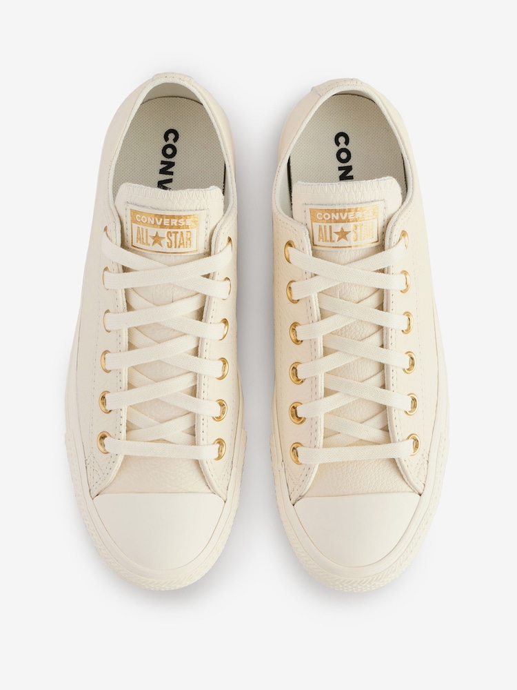 Converse White/Gold Chuck Taylor All Star Mono Leather Low Trainers - Image 14 of 18