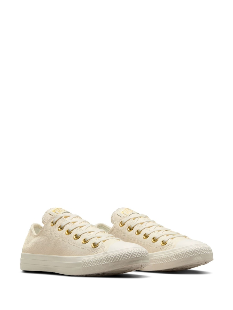 Converse White/Gold Chuck Taylor All Star Mono Leather Low Trainers - Image 8 of 18