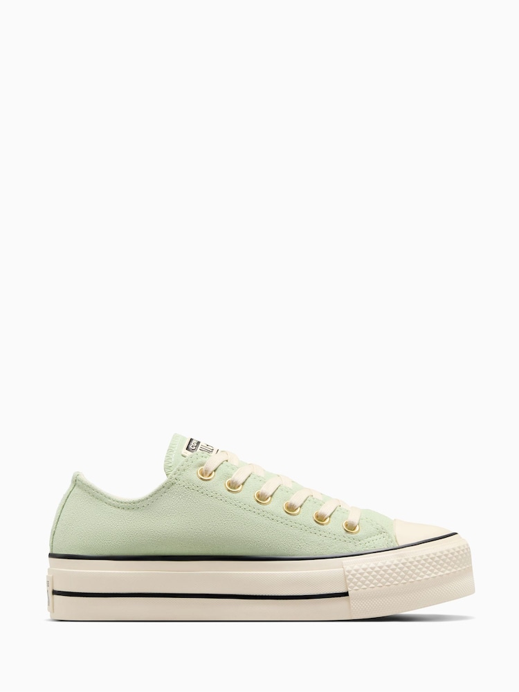 Converse Green Chuck Taylor All Star Lift Suede Low Trainers - Image 1 of 7