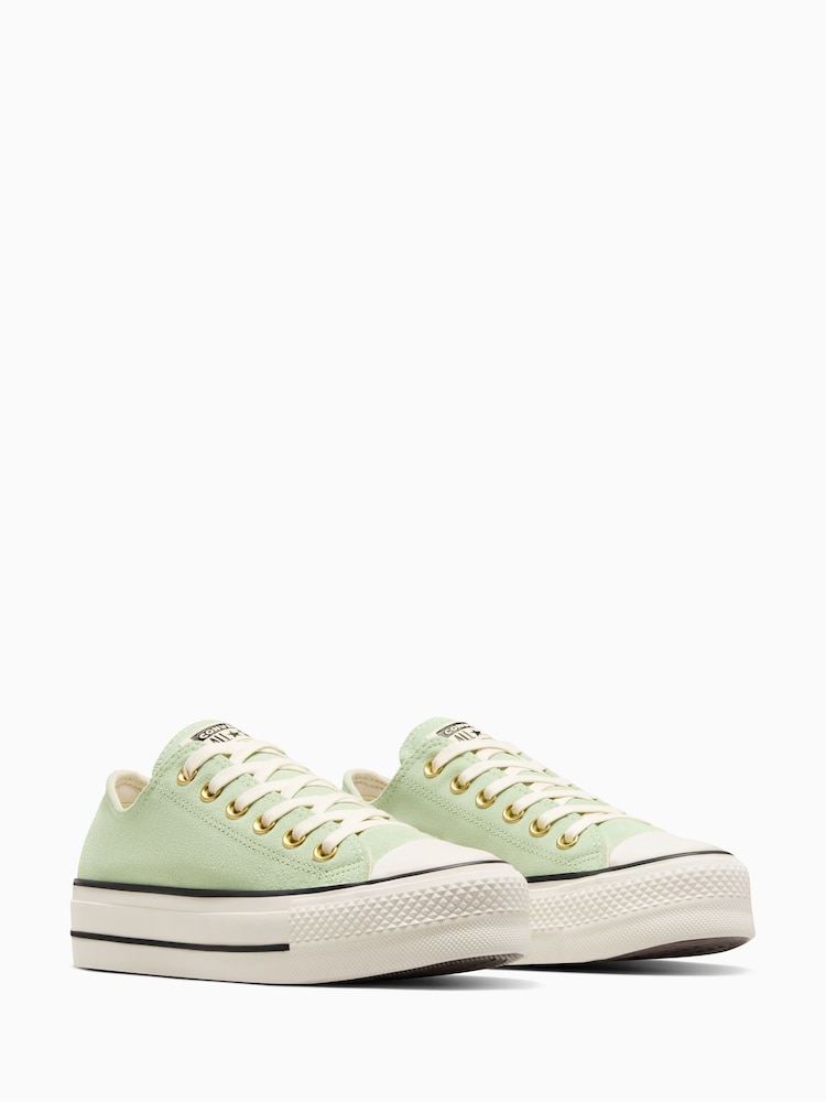 Converse Green Chuck Taylor All Star Lift Suede Low Trainers - Image 3 of 7