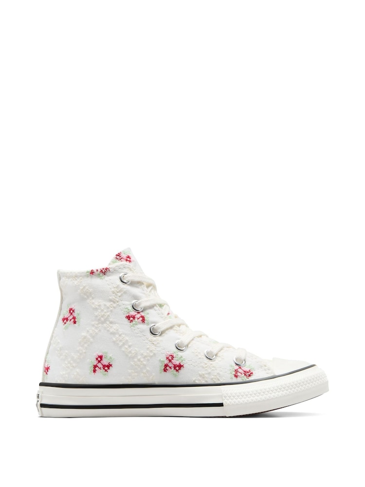 Converse White Junior Chuck Taylor Embroidered Trainers - Image 3 of 7