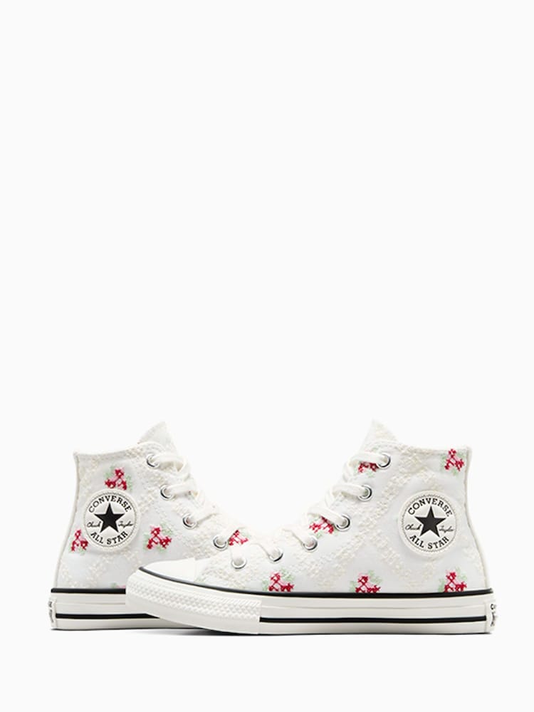 Converse White Junior Chuck Taylor Embroidered Trainers - Image 4 of 7