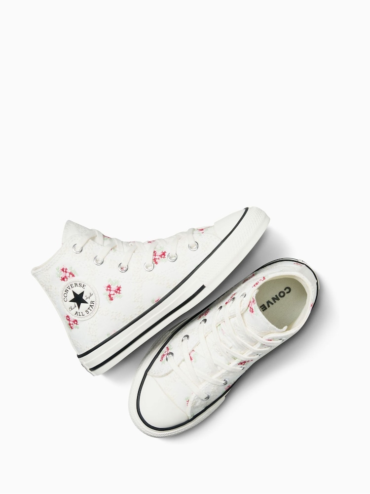 Converse White Junior Chuck Taylor Embroidered Trainers - Image 6 of 7