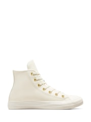 Converse White/Gold Chuck Taylor All-Star Mono Leather High Trainers - Image 1 of 8