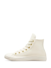 Converse White/Gold Chuck Taylor All-Star Mono Leather High Trainers - Image 2 of 8
