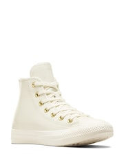 Converse White/Gold Chuck Taylor All-Star Mono Leather High Trainers - Image 4 of 8