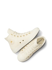 Converse White/Gold Chuck Taylor All-Star Mono Leather High Trainers - Image 7 of 8