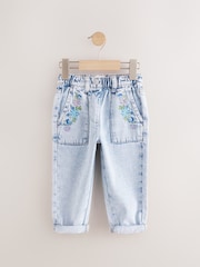 Blue Denim Embellished 100% Cotton Paperbag Waist Jeans - Image 1 of 4