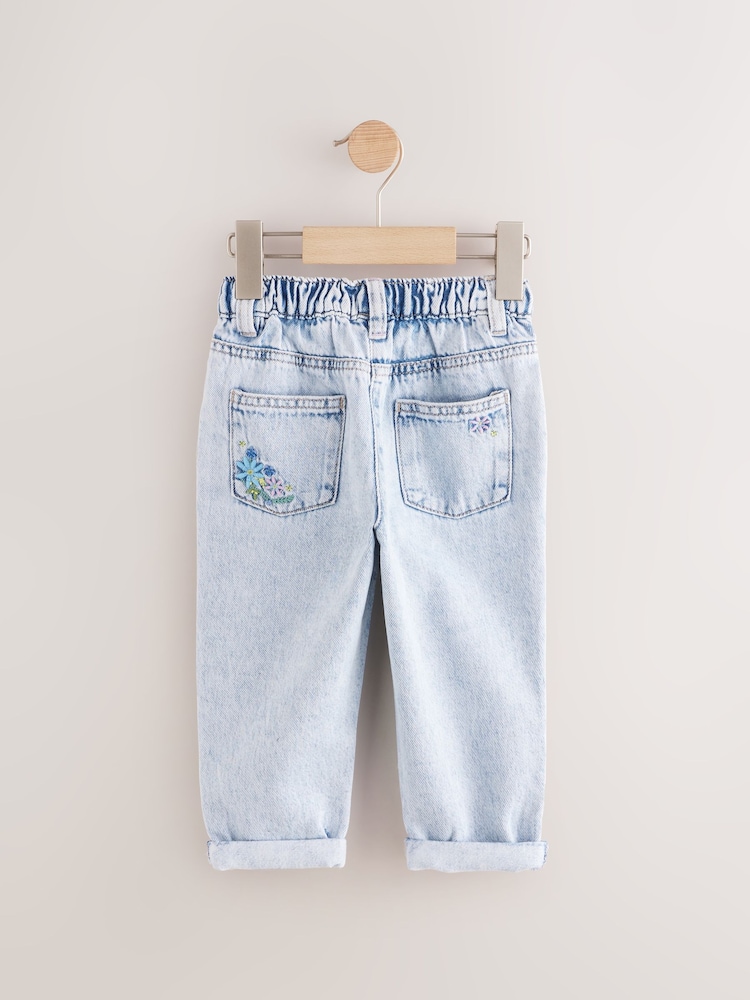 Blue Denim Embellished 100% Cotton Paperbag Waist Jeans - Image 2 of 4