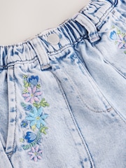 Blue Denim Embellished 100% Cotton Paperbag Waist Jeans - Image 3 of 4