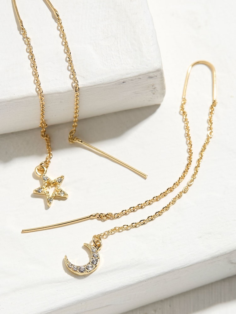 FatFace Gold Tone Star Pull Through Earrings - Image 2 of 2