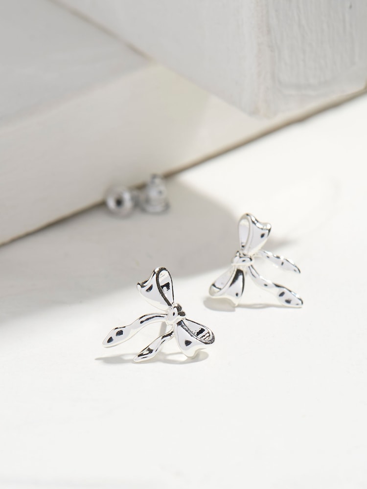 FatFace Silver Tone Bow Earrings - Image 2 of 2