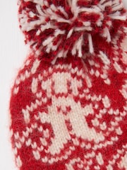 FatFace Red Gingerbread Christmas Beanie Hat - Image 2 of 2