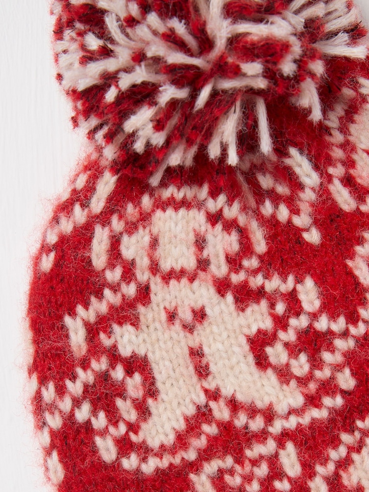 FatFace Red Gingerbread Christmas Beanie Hat - Image 2 of 2