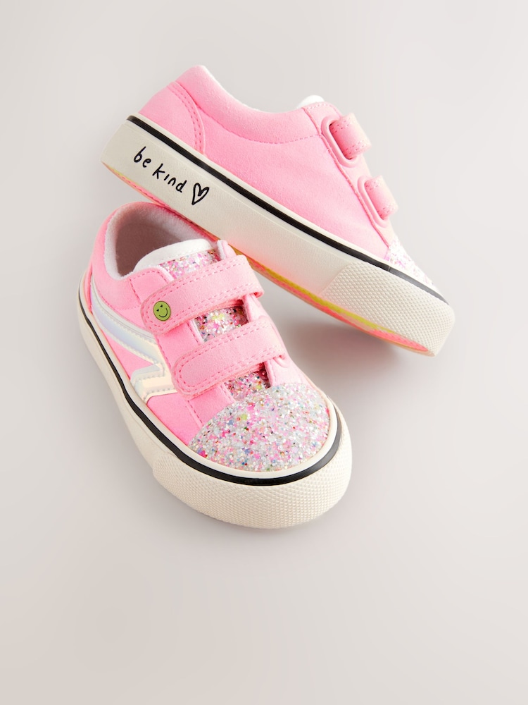 Pink Wide Fit (G) Touch Fasten Strap Printed Trainers - Image 1 of 6