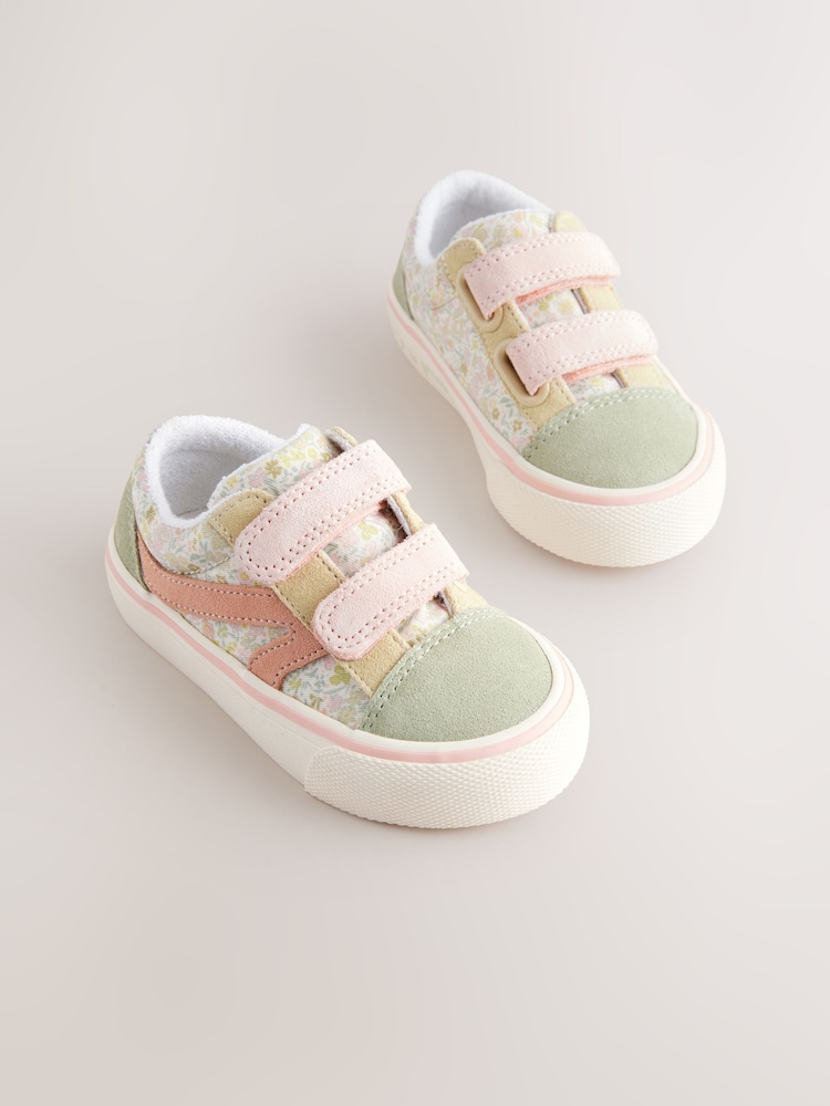 Sage Green Floral Wide Fit (G) Touch Fasten Strap Printed Trainers - Image 1 of 5
