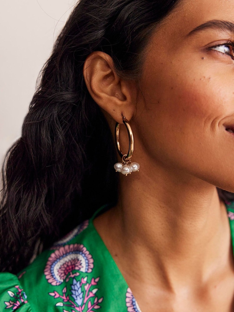 Boden Gold Tone Faux Pearl Cluster Hoops - Image 1 of 3 Boden Gold Tone Faux Pearl Cluster Hoops - Image 1 of 3