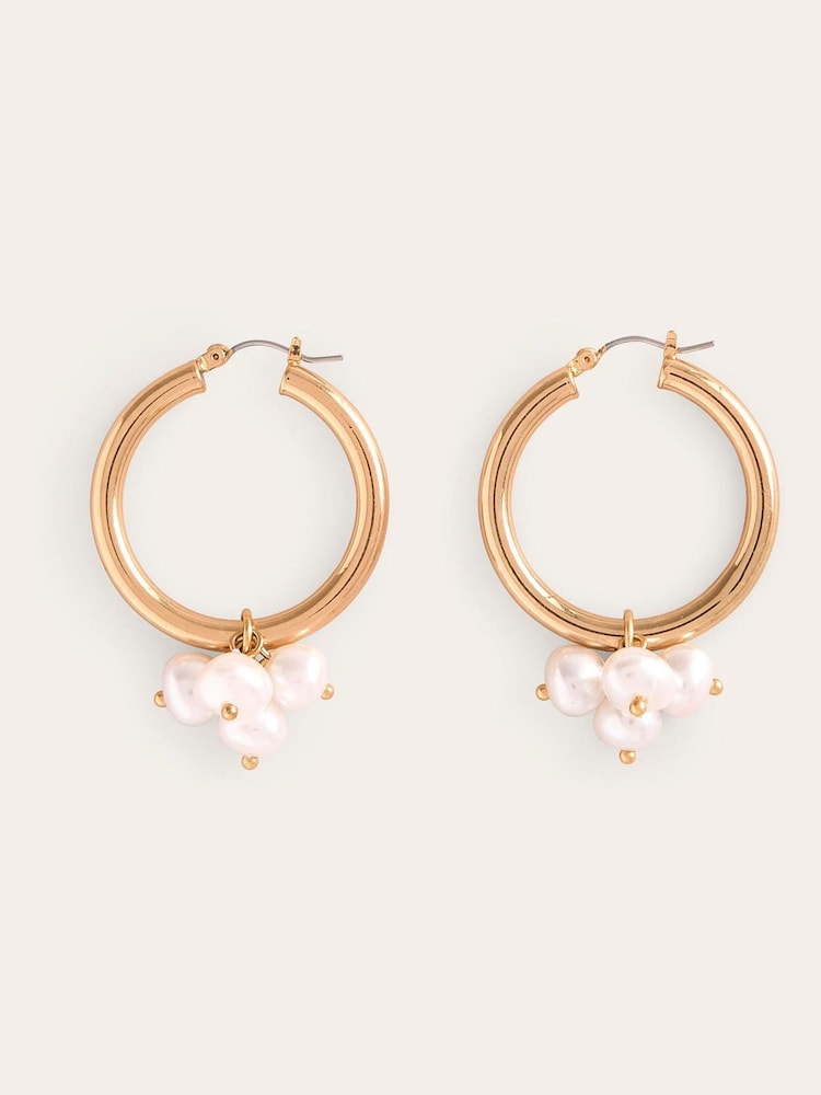 Boden Gold Tone Faux Pearl Cluster Hoops - Image 2 of 3 Boden Gold Tone Faux Pearl Cluster Hoops - Image 2 of 3