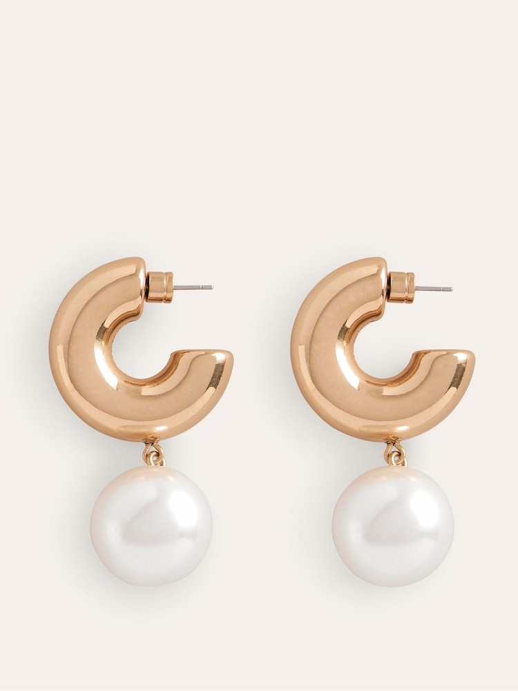 Boden Gold Tone Faux Pearl Hoop Earrings - Image 1 of 3 Boden Gold Tone Faux Pearl Hoop Earrings - Image 1 of 3