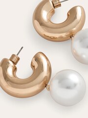 Boden Gold Tone Faux Pearl Hoop Earrings - Image 2 of 3