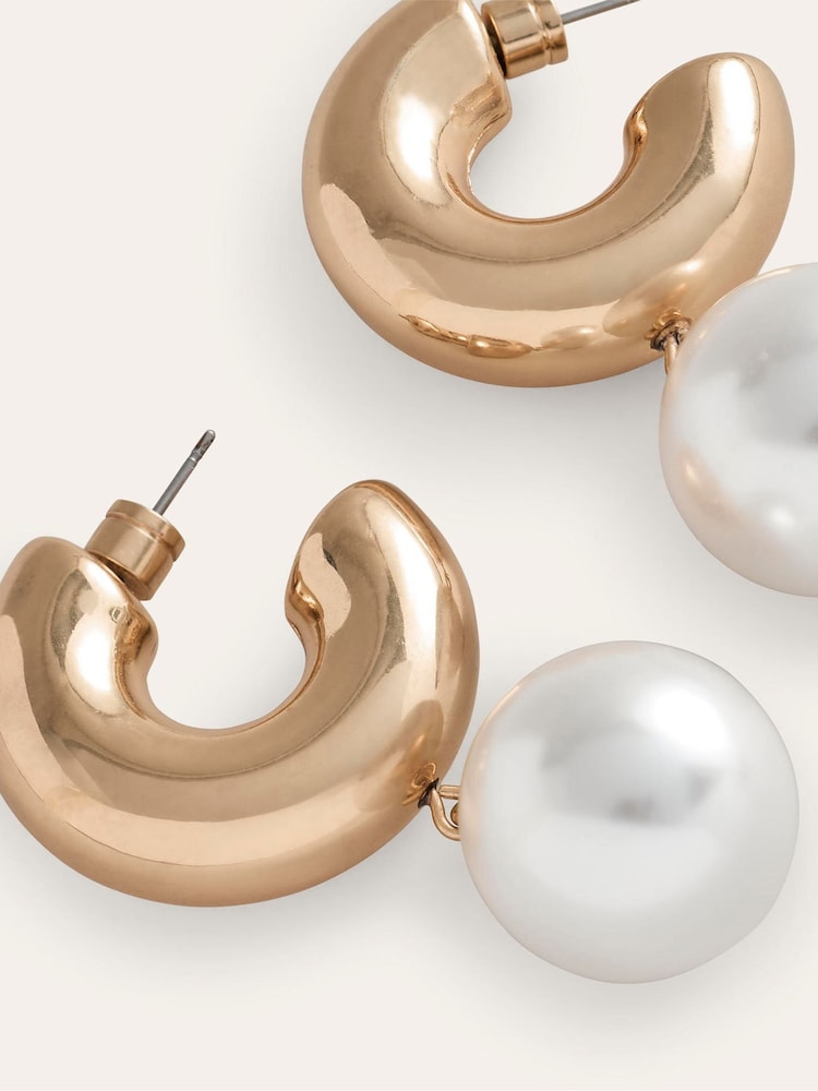 Boden Gold Tone Faux Pearl Hoop Earrings - Image 2 of 3 Boden Gold Tone Faux Pearl Hoop Earrings - Image 2 of 3
