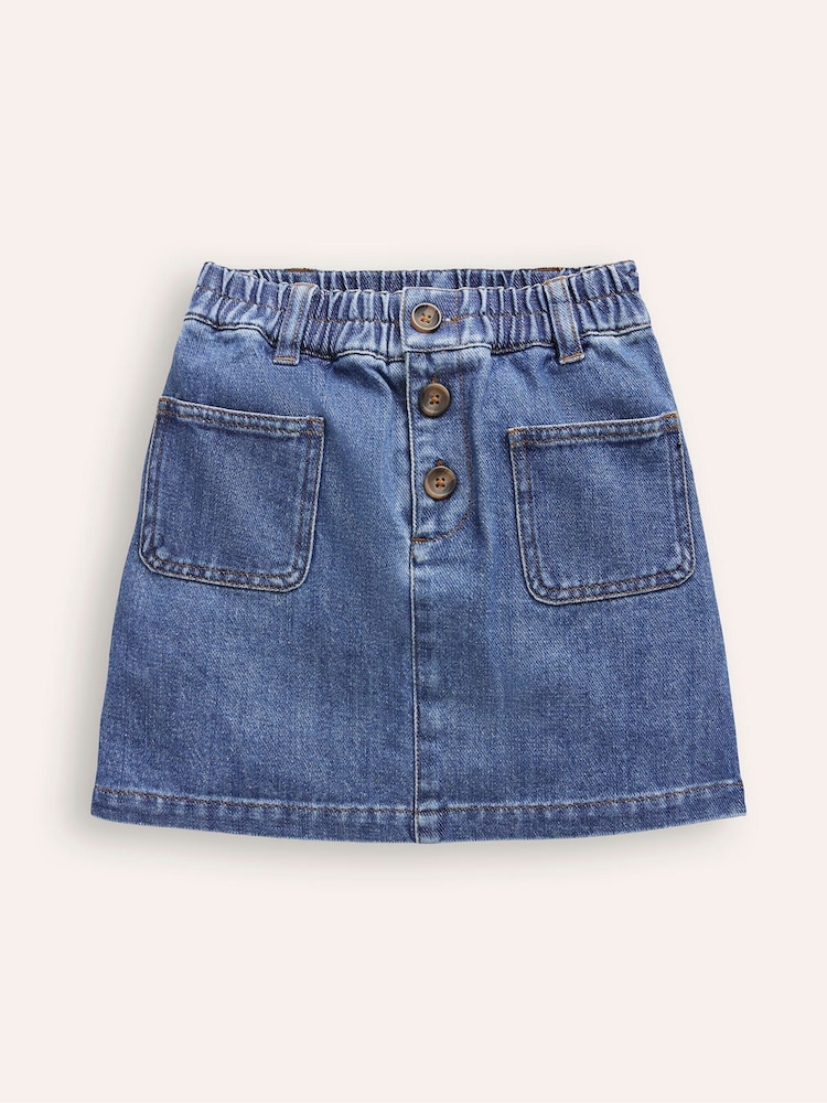 Boden Blue Button Pull-On Mini 100% Cotton Skirt - Image 1 of 3
