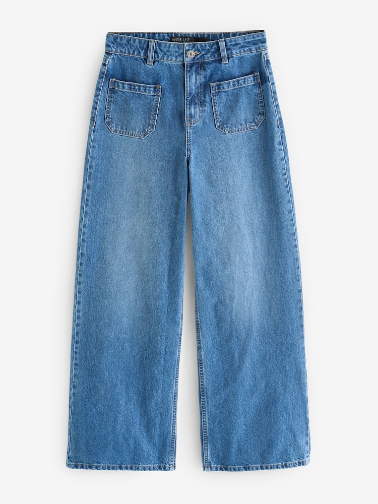 Mid Blue Denim Wide Fit 100% Cotton Jeans - Image 1 of 3