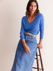 Boden Blue Catriona Cotton V-Neck Jumper - Image 1 of 6