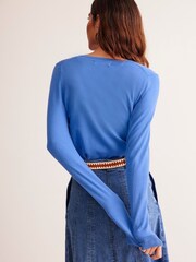 Boden Blue Catriona Cotton V-Neck Jumper - Image 3 of 6