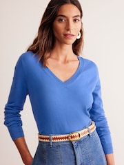 Boden Blue Catriona Cotton V-Neck Jumper - Image 4 of 6